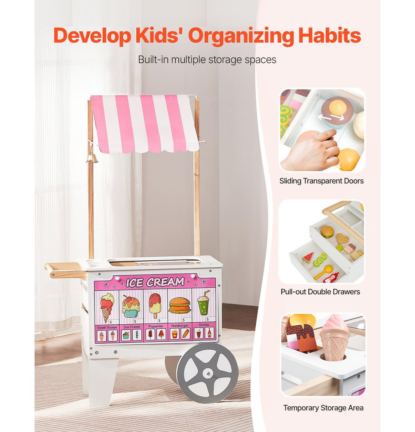 Детская игрушка SUGIFT Ice Cream Cart with Flipping Menus, Freezer & Scanner, цвет: Розовый — фото 10