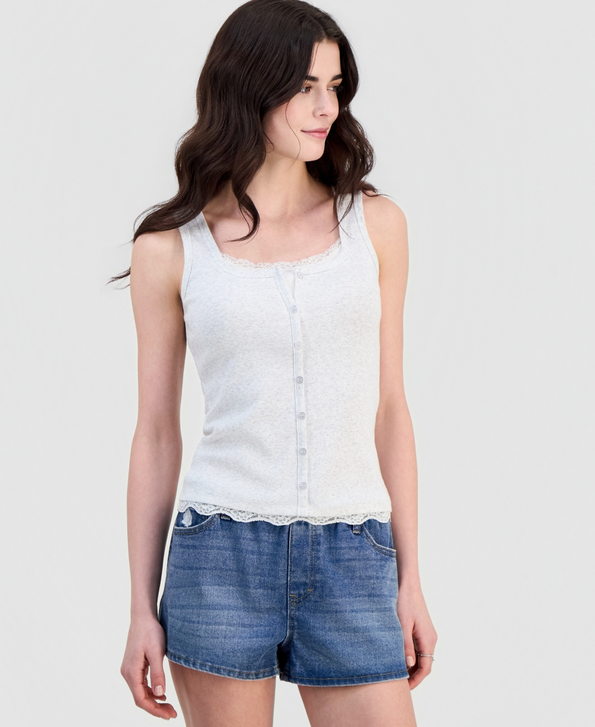 Hippie Rose Juniors' Layered Button-Front Tank Top