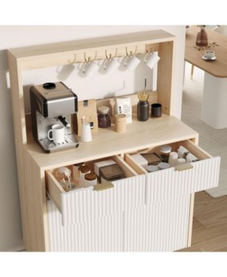 "Fluted Sideboard Buffet Cabinet with Storage, Modern Coffee Bar Cabinet with Adjustable Shelves & 2 Drawers, Wood Console for Kitchen"