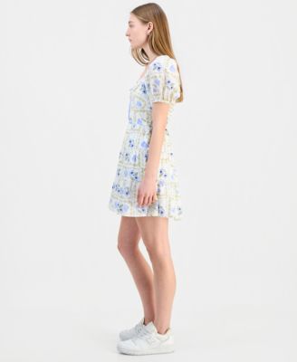 Juniors' Sweetheart-Neck Puff-Sleeve Mini Dress