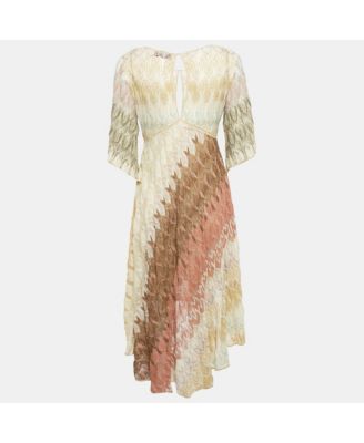 Women's Multicolor Patterned Lurex Knit High Low Dress