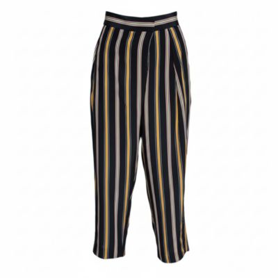Women's Multicolor Silk Rough Striped Cropped Trousers