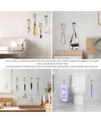 6pcs Cute Cat Coat Hooks for Wall and Door - Heavy Duty Adhesive Mount