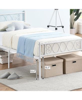 Twin XL Metal Bed Frame with Heart Design Headboard, Underbed Storage, No Box Spring Required