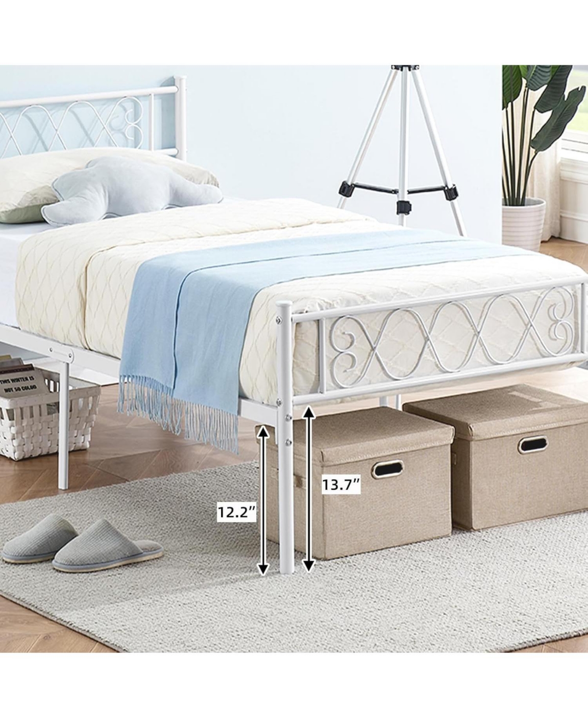 gaomon Twin Xl Metal Bed Frame with Heart Design Headboard, Underbed Storage, No Box Spring Required