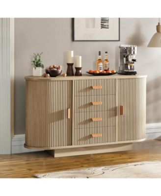 Fluted Sideboard Buffet Cabinet with Storage, 47in Large Wood Kitchen Storage Cabinet Coffee Bar Console Table