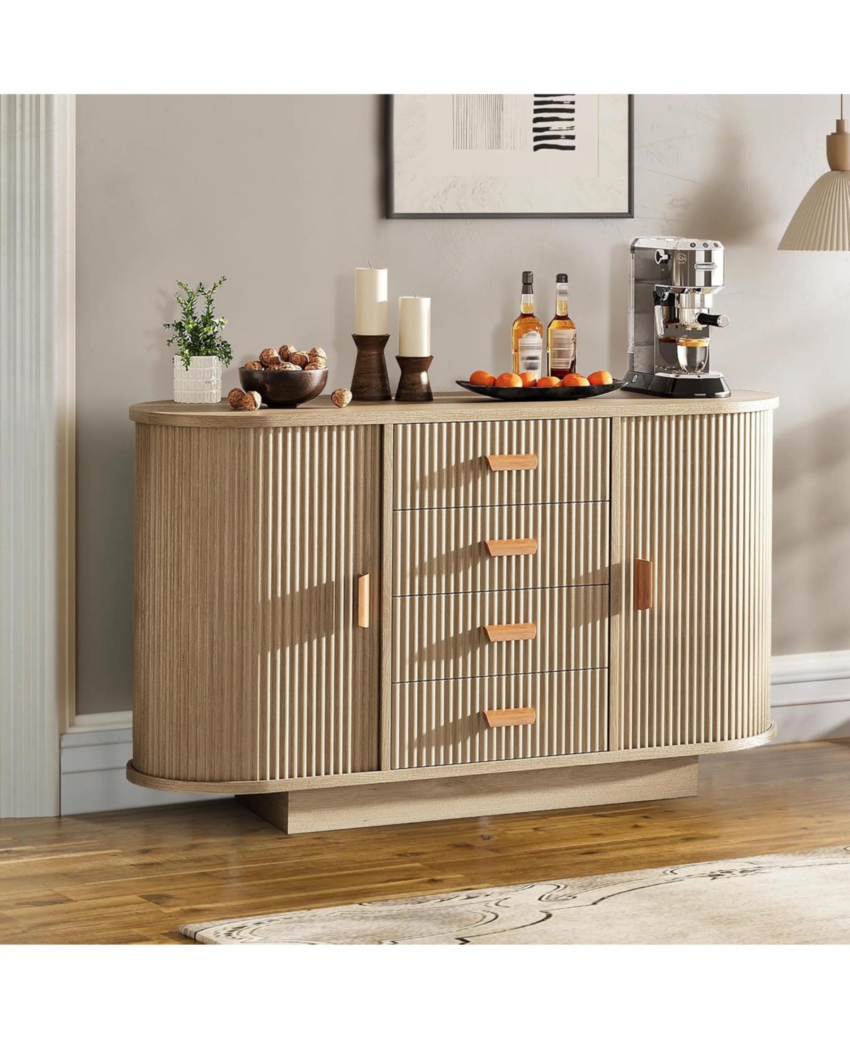 gaomon Fluted Sideboard Buffet Cabinet with Storage, 47in Large Wood Kitchen Storage Cabinet Coffee Bar Console Table