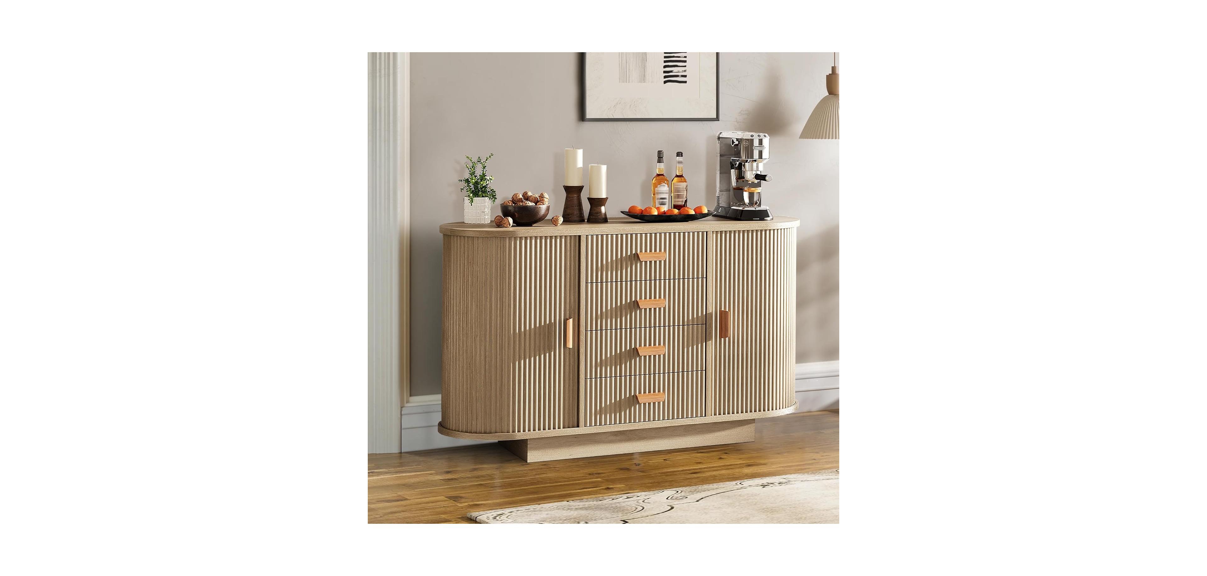 gaomon Fluted Sideboard Buffet Cabinet with Storage, 47in Large Wood Kitchen Storage Cabinet Coffee Bar Console Table