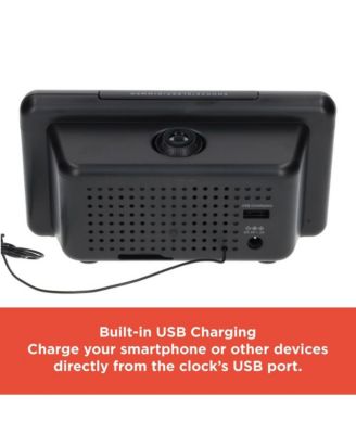 Projection Clock Radio - FM Radio, USB Charging Port, 1.2" Red LED Display with Dimmer, Dual Alarm & Snooze, 180° Image Rotation 6301862