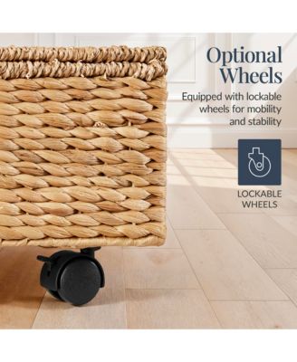 2PC Water Hyacinth Nesting Underbed Storage Baskets with Wheels