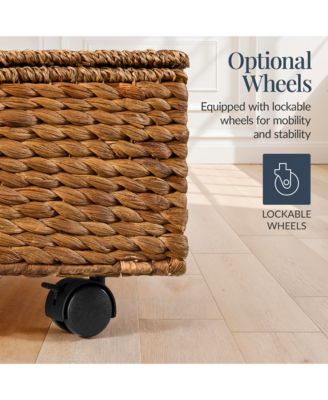 2PC Water Hyacinth Nesting Underbed Storage Baskets with Wheels