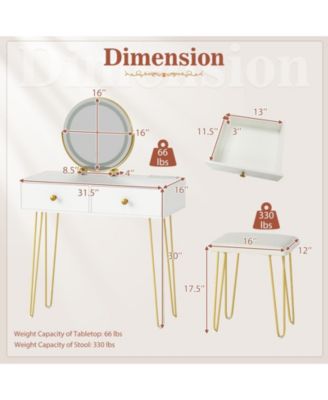 Vanity Desk with Adjustable Lighted Mirror for Bedroom, Makeup Dressing Table