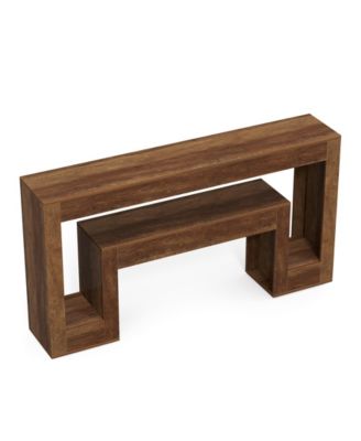 63-Inch Long Console Table with 2-Tier Shelf,Wood Farmhouse Sofa Table Behind The Couch,Narrow Sofa Table, Rustic Brown