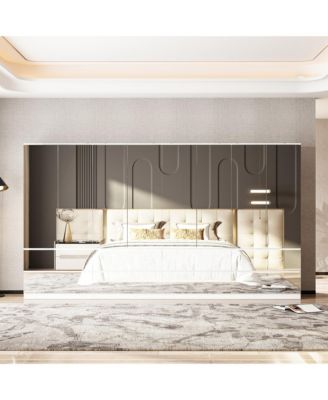 Wardrobe Closet with All Mirror, Armoire with 2 Doors, 2 Drawers & Hanging Rod, For Bedroom