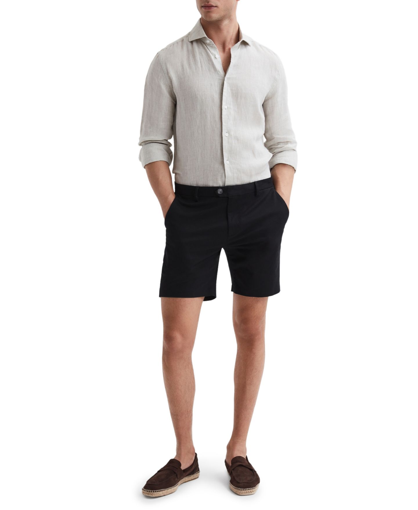 Мужские шорты REISS Wicket Modern Fit 7" Cotton Blend Chino, цвет: Чёрный — фото 3