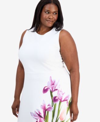 Plus Size Placed-Print Scuba Midi Dress
