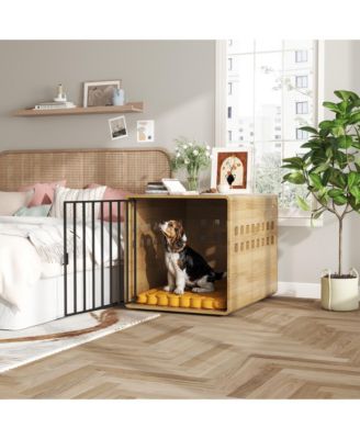Dog Crate for Medium & Small, Solid Wood Puppy Crates, Dog Kennel Indoor with Door, Pet House