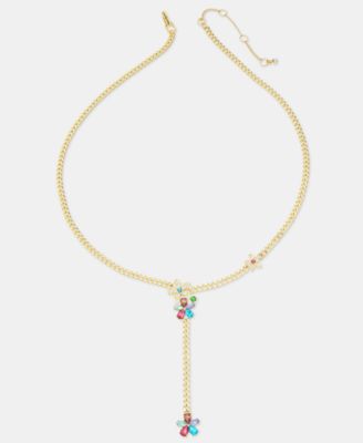 Multicolor Crystal Flower Lariat Necklace, 20" + 3" extender 