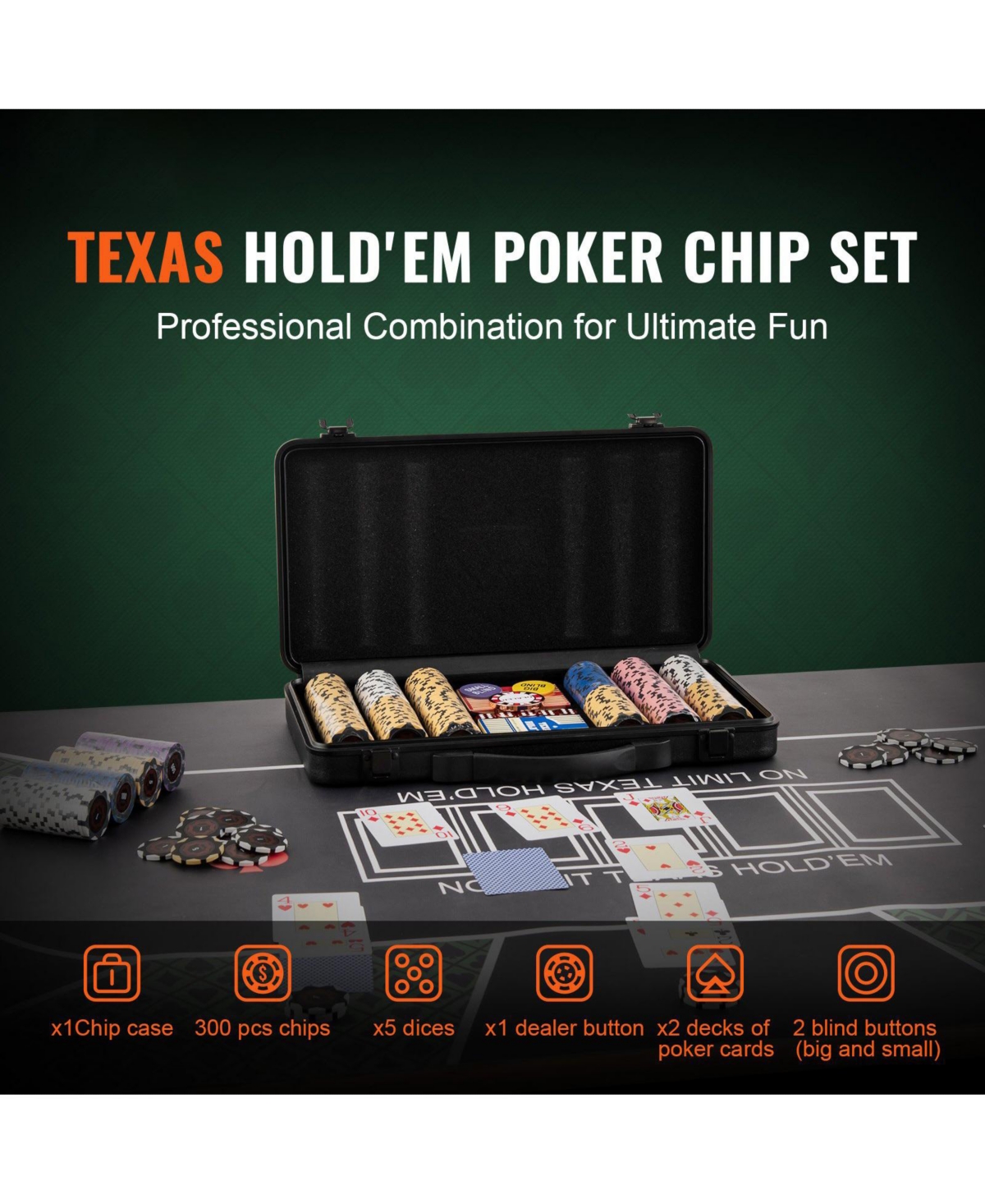 Sugift 300-Piece Poker Chip Set with Case and Casino-Style Chips