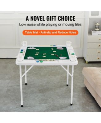 Folding Mahjong Domino Table with Green Top and Cup Holders