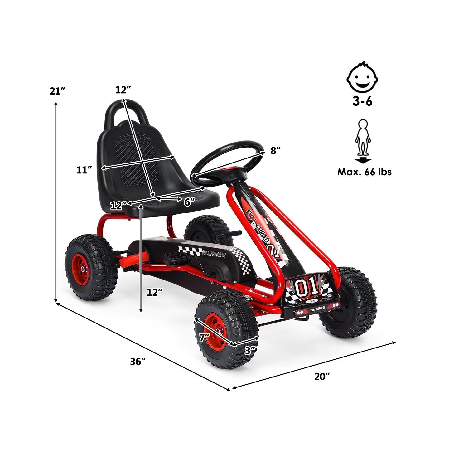Детская игрушка GIVIMO 4-Wheel Pedal-Powered Ride-On Car with Adjustable Seat, 66 lbs Capacity, Ages 3+, цвет: Красный — фото 3