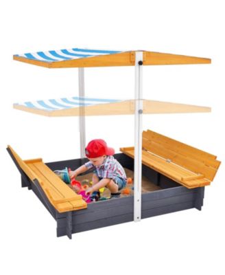 Large Wooden Sandbox with Canopy & Bench Seats
