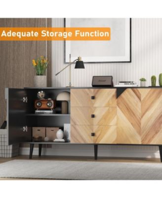 55.1" sideboard buffet with storage, 3 drawers, adjustable shelf and doors; modern freestanding accent cabinet for dining