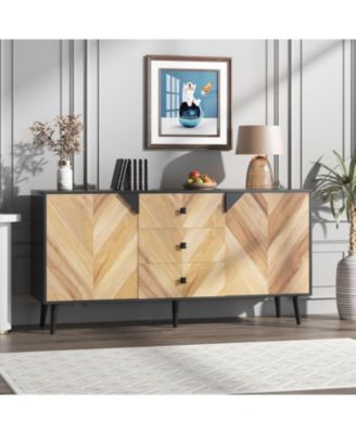 55.1" sideboard buffet with storage, 3 drawers, adjustable shelf and doors; modern freestanding accent cabinet for dining