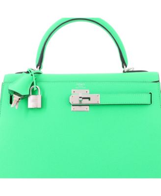  Kelly 28 Handbag Green Epsom with Palladium Hardware
