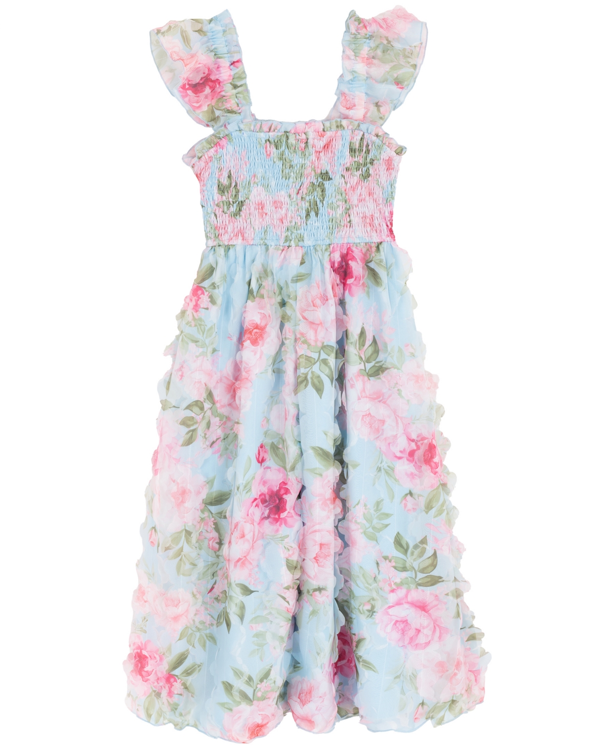 Rare Editions Girls' 7-16 3D Printed Smock Square Neck Dress