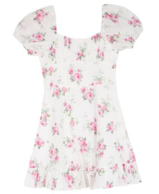 Girls' 7-16 Printed Square Neck Dress