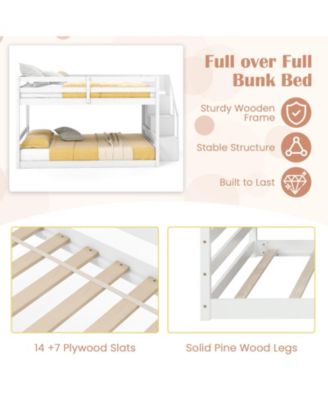 Low Full Bunk Bed with Solid Wood and Storage Steps