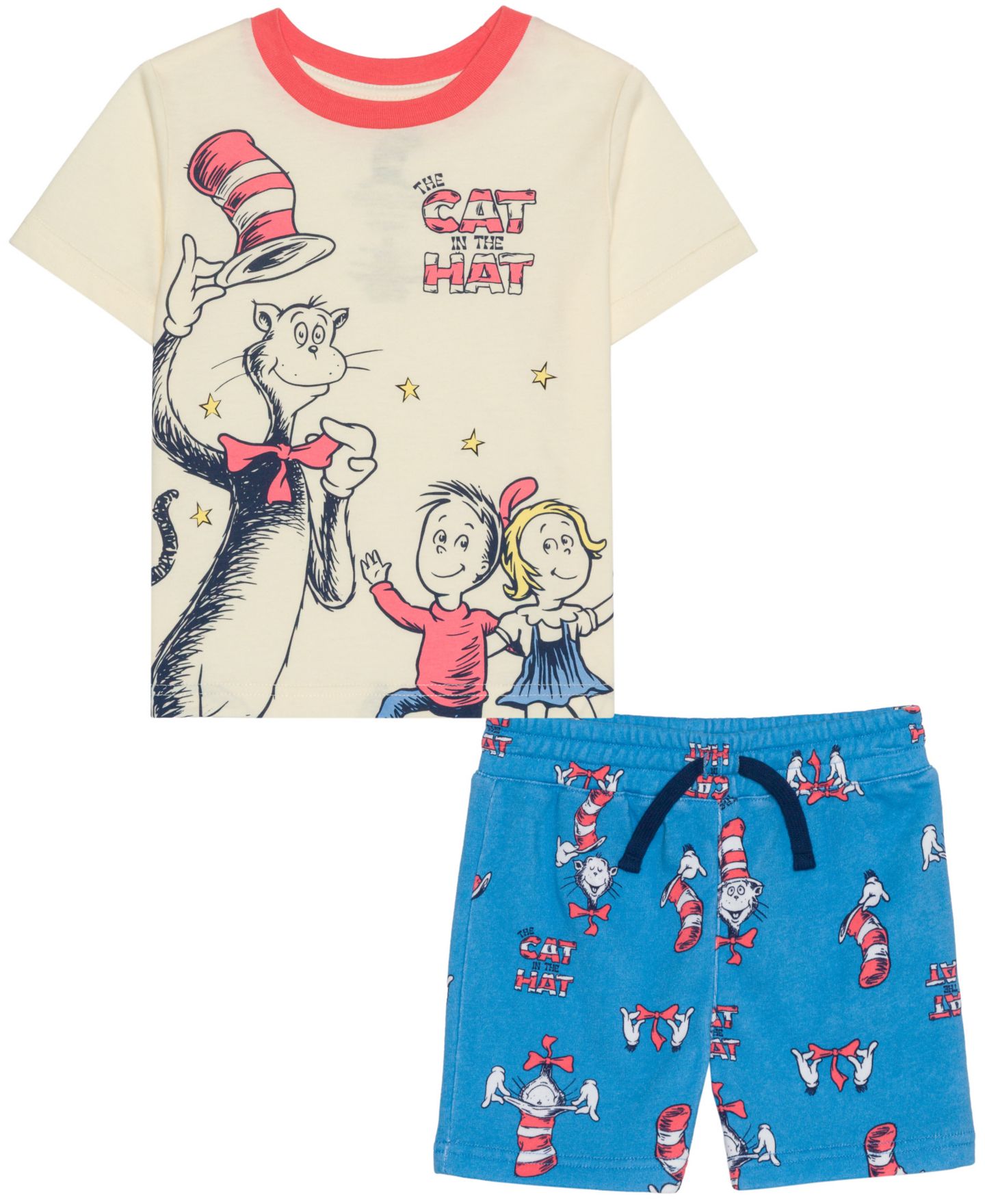 Детский комплект Dr. Seuss The Cat In the Hat для малышей: футболка и шорты, 2T-5T, цвет: Кремовый / Синий — фото 1