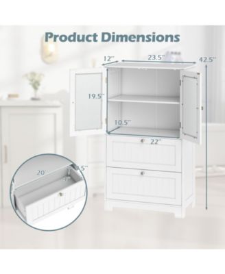 Freestanding Bathroom Storage Cabinet with 2 Drawers and 2 Frosted Glass Doors