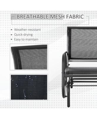 Black Outsunny Porch Glider Metal Frame Mesh Fabric Curved Armrests Steel Frame for Garden Poolside Backyard Balcony