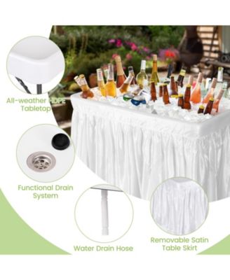 4 ft Folding Party Ice Table with Skirt and Ice Bucket, Portable Cooler Table