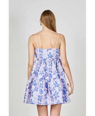 Women's Metallic Foral Jacquard Mini Dress