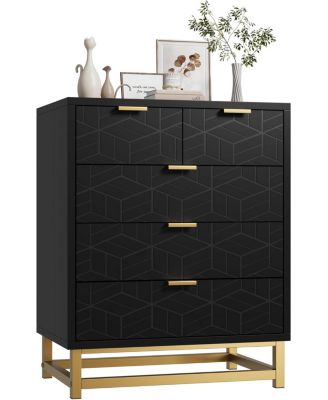 Dresser for Bedroom, 5 Drawer Dresser with Metal Legs, Modern Dressers Chest Organizer with Wide Storage, Chest of Drawers for Bedroom, Living