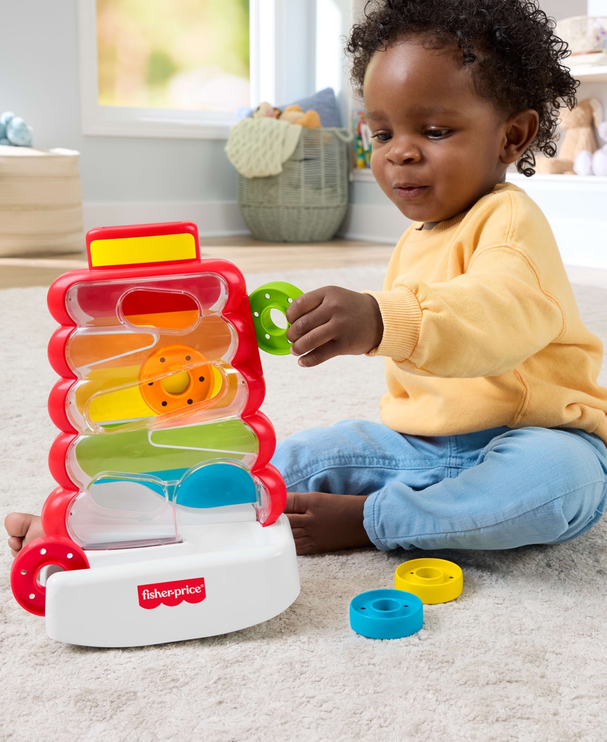 Fisher Price Drop Through Rock-a-Stack Baby & Toddler Developmental Activity Toy with 5 Coins