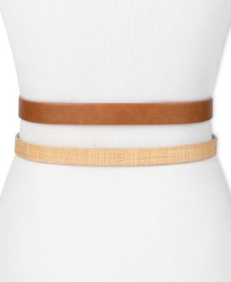 Women's Two Pack Belt Set - Skinny Monogram Buckle Belt and Harness Buckle Belt Set