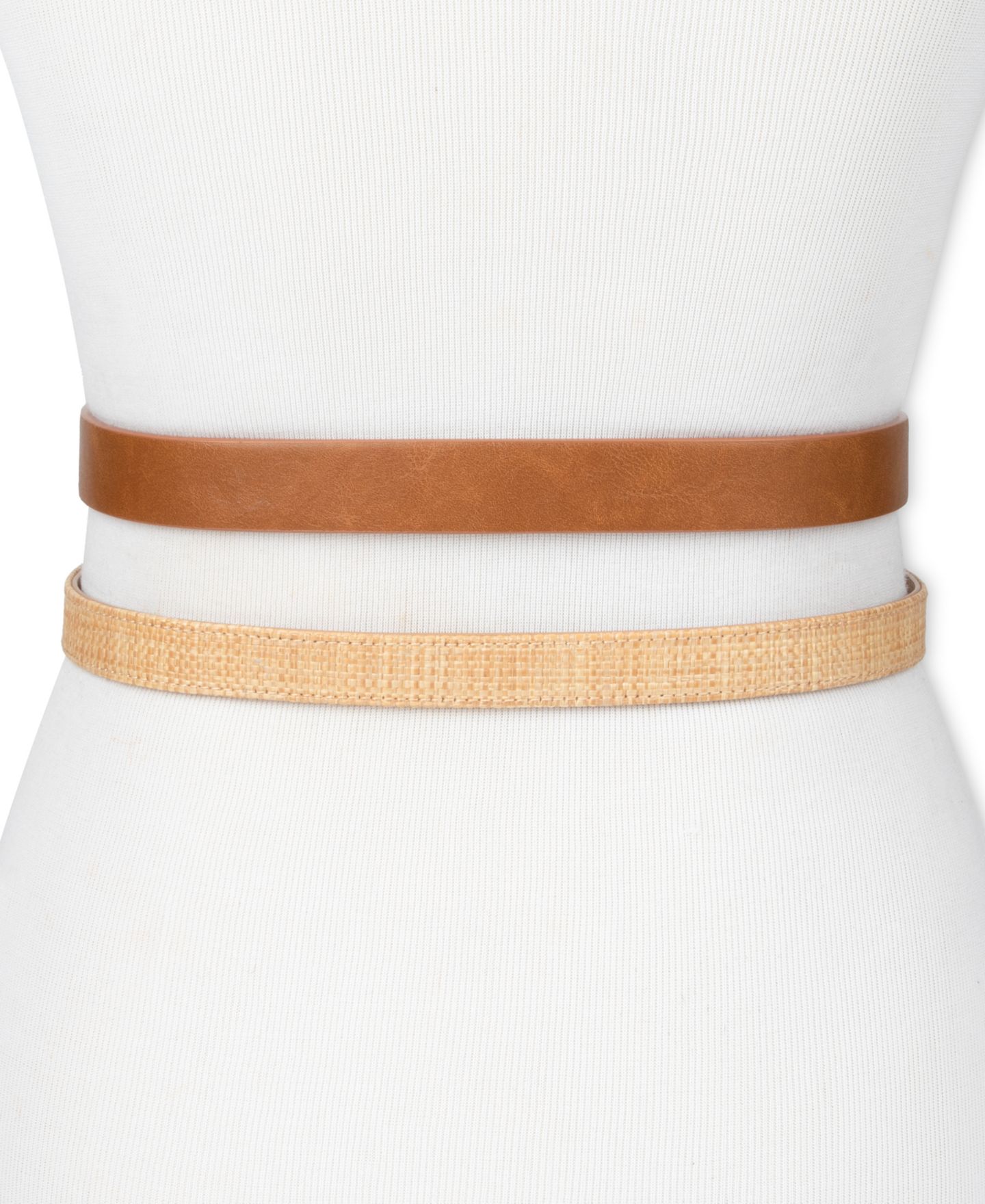 Женские ремни Calvin Klein Two Pack Belt Set - Skinny Monogram Buckle Belt and Harness Buckle Belt Set, цвет: Коньячный / Натуральный — фото 10