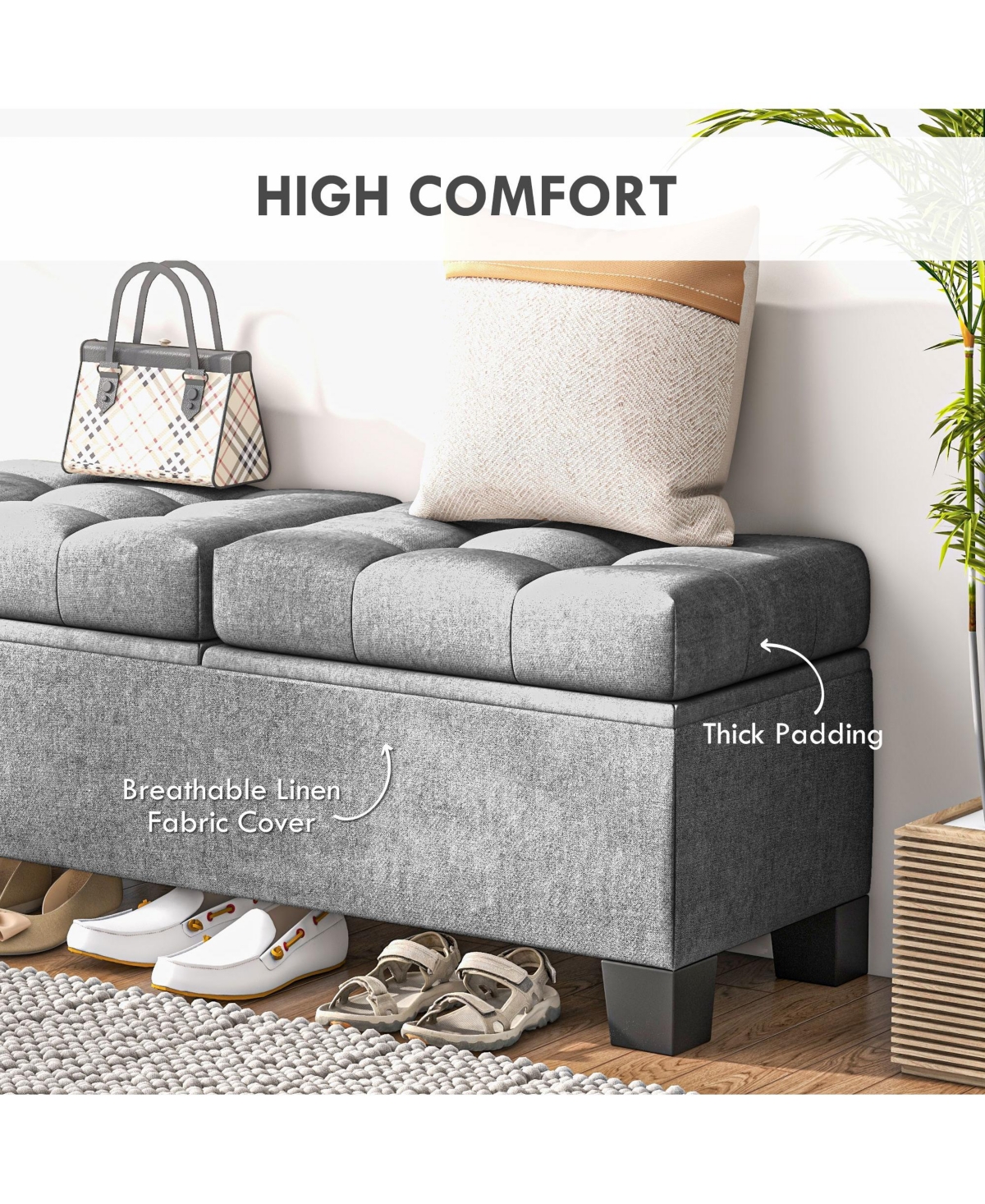 Homcom Storage End of Bed Bench, Upholstered Bench with Steel Frame