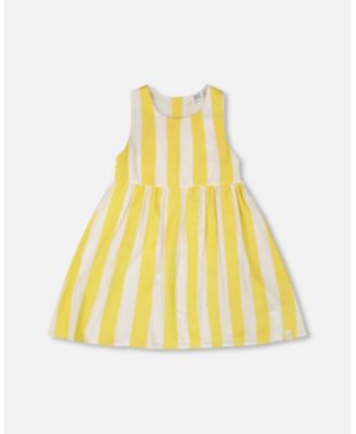 Big Girls Sleeveless Dress White and Yellow Stripes