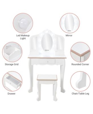 White Kids Makeup Vanity Set, Girls  Perfect Gift Pretend Dress-Up Playset with Stool