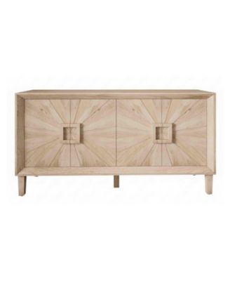 60" Rustic Farmhouse Wood Credenza with Symmetrical Sunburst Doors