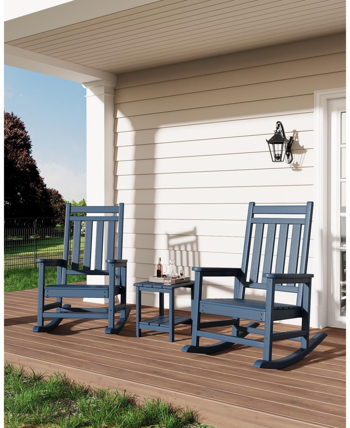 gaomon Hdpe Weather-Resistant Rocking Adirondack Chair - 380LBS Heavy Duty, No Complex Assembly, Wood-Grain Patio/Lawn