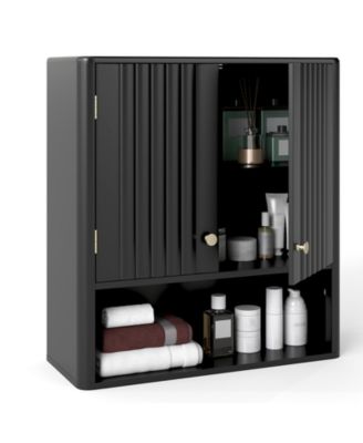 Fluted Bathroom Wall Cabinet with Open Shelf, Space-Saving Storage
