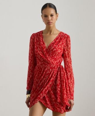 Women's Floral Faux Wrap V-Neck Dress
