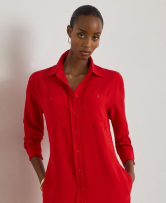 Women's Long-Sleeve Spread Collar Shirt Dress