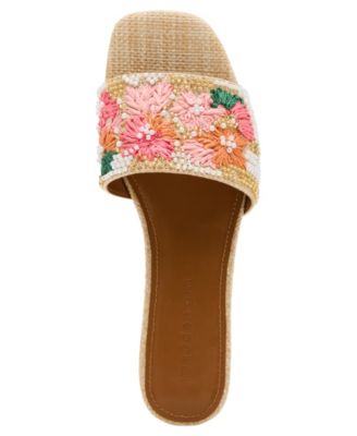 Women's Floral Beaded Slip-On Slide Sandals